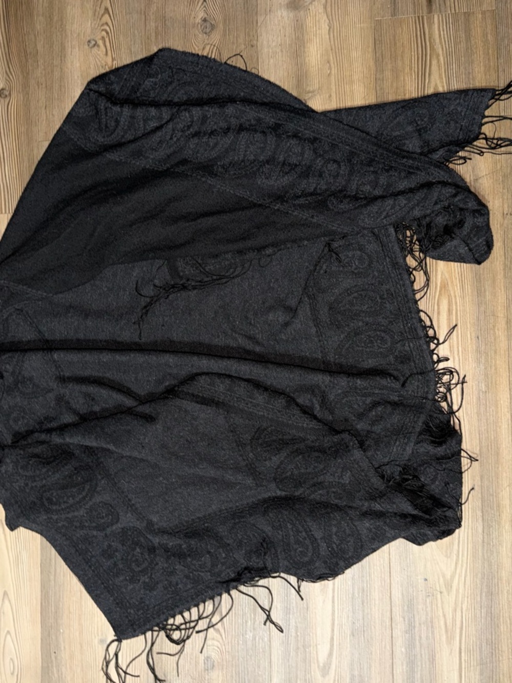 Black Paisley Fringe Wrap Scarf